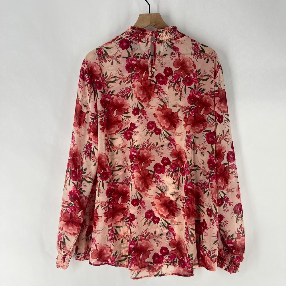 Torrid Sheer Chiffon Pink Floral Long Sleeve Blouse Size 3X - Picture 8 of 11